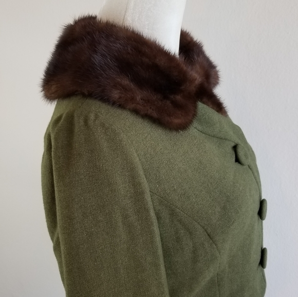 VTG 50s Branell Mink Collar Cropped Suit Jacket - Picture 5 of 16